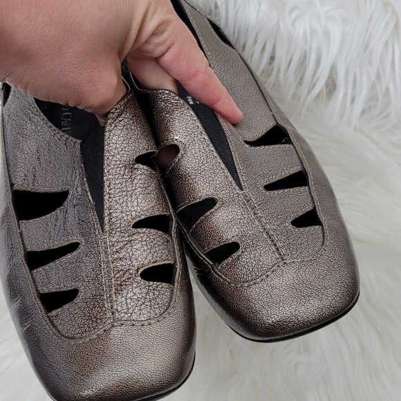 Roberto Capucci Square Toe Cut Out Dress Shoes Metallic Brooze Low Heel 7 - Picture 4 of 8